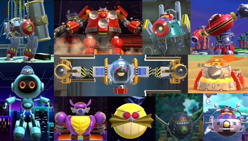 Photomontage of the 10 Eggman bosses and Fang