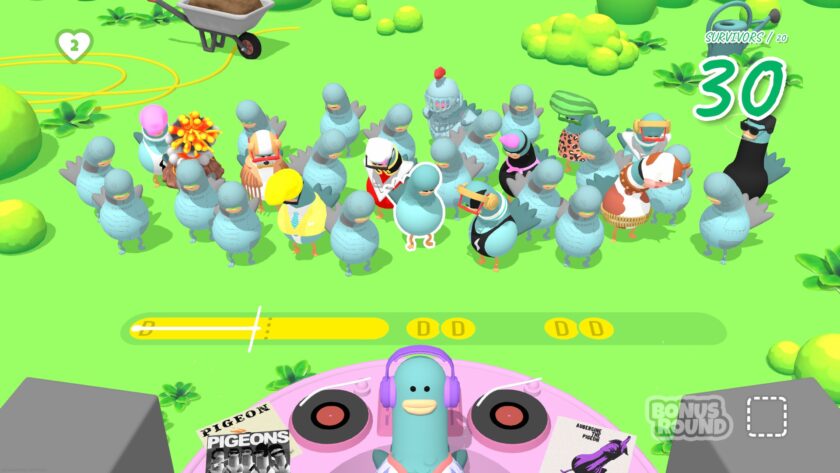 Headbangers: Rhythm Royale pigeons repeating the actions on screen