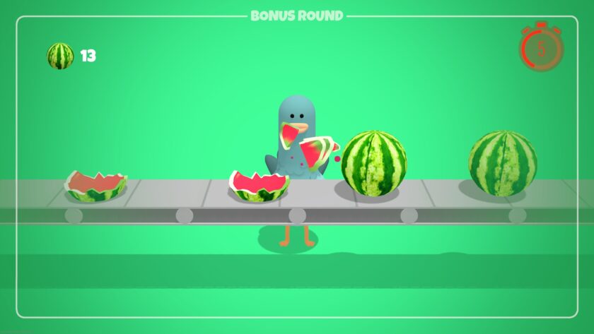 Headbangers: Rhythm Royale pigeon smashing water melons