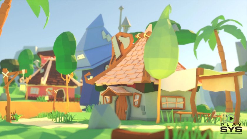 DREAMERS: A Nostalgic Adventure A cute island house in a simple, colorful 3D art style.