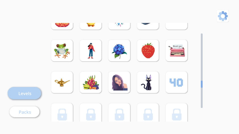 The menu of the Shape of Clouds pictures, some are locked and others have been completed.