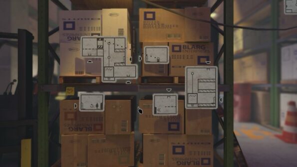 images shows all the puzzle panels set in a warehoue