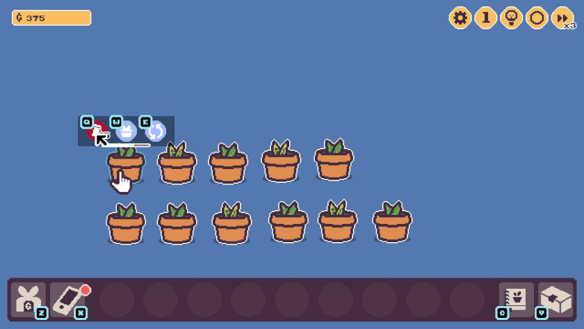 A whole bunch of pixel-art plants are all lined up in a row.