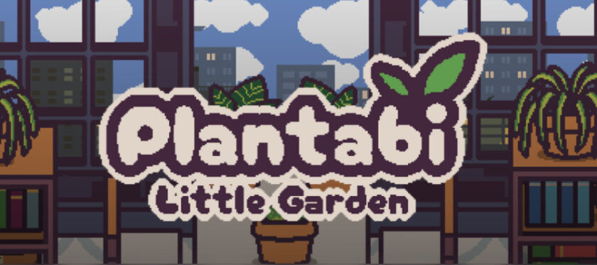 Promotional image for Plantabi Little Garden showing the title against a city balcony scene. Published on LadiesGamers.