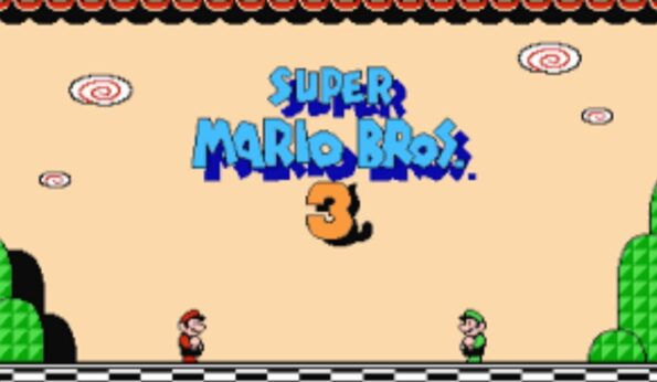The title image for Super Mario Bros 3, showing Mario and Luigi in retro graphics and the title on the screen. Published on LadiesGamers.com