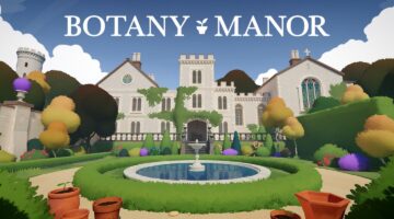 Title of Botany Manor showing a large manor house with fountain and garden in the foreground.