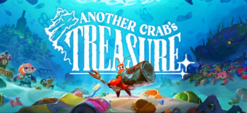 "Vibrant underwater scene for Another Crab's Treasure featuring aquatic life and a bold sense of adventure. In the forefront, a determined crab hero brandishes a can as a shield, poised for action. Surrounding the crab are various colorful sea creatures, each with their unique style and personality, some donning makeshift armor from human litter. The ocean floor is littered with trash, transforming into treasures in this underwater world, hinting at a theme of recycling and repurposing. The game's title, etched in stylish lettering that evokes a maritime feel, is displayed prominently against a backdrop of sunlit water and a submerged city." Published on: LadiesGamers