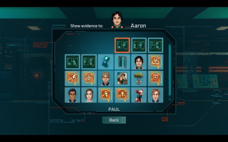 Interrogating Aaron, by showing him different pieces of evidence.