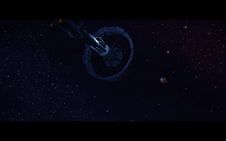 the ship, the Zephyr against a black background, space