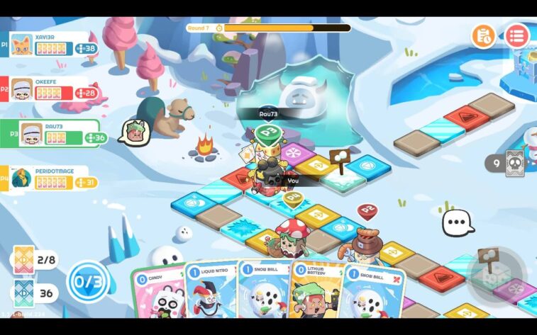 Dadoo Another round of play in progress, this time in an icy setting. Different kinds of spaces are included, such as slick ice and cracked ice.