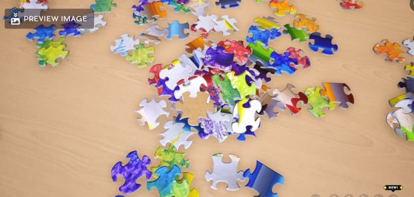 A pile of jigsaw pieces.