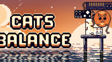 Cats Balance header image, a platform on the water with cats, balancing on top