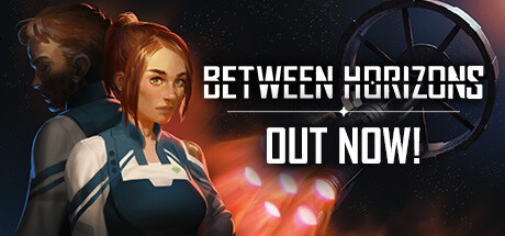 Between Horizons Out Now, title image, showing a red headed woman, Stella