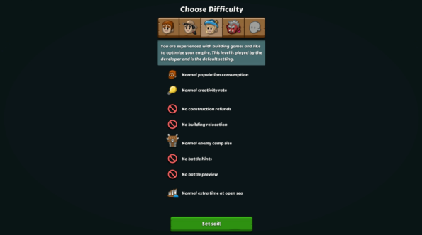 Paragon Pioneers 2 the difficulty screen 
