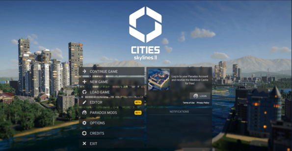 Best Mods for Cities: Skylines 2. Start screen for Cities: Skylines 2
