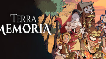 Terra Memoria banner logo featuring art of the party