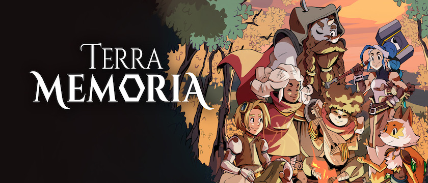 Terra Memoria banner logo featuring art of the party
