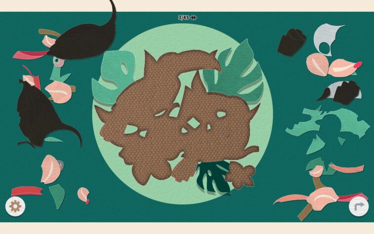 Papercut Art Gallery A puzzle to assemble - green background with leaves and pieces on the sides
