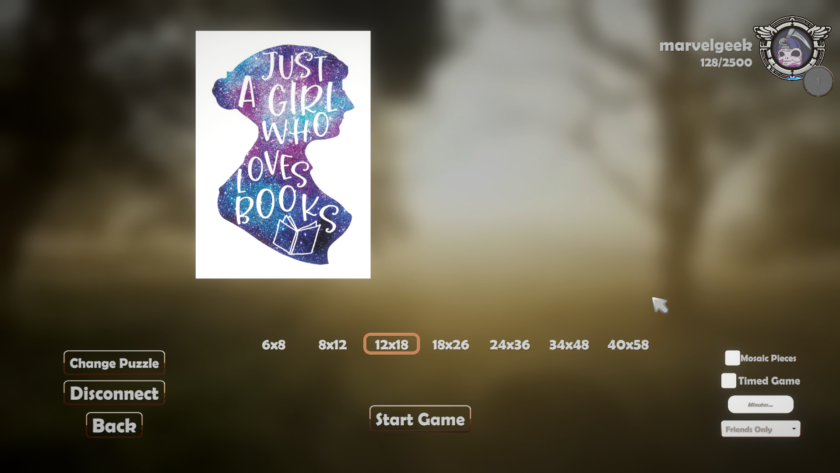 An image from Let's Puzzle showing an image to the left with a purple silhouette of a female and the words "just a girl who loves books" inside it.