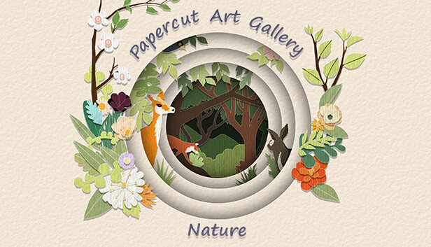 Papercut Art Gallery title page with paper animals and trees and the word Nature