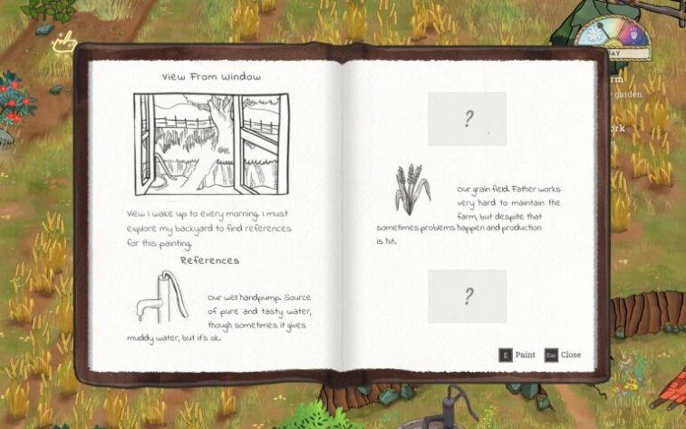An image from The Palace on the Hill showing an open book with an hand drawn image and text describing different parts of the image.