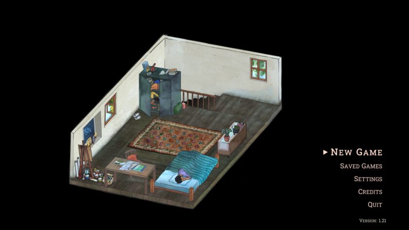 The Palace on the Hill An image from The Palace on the Hill showing the protagonists bedroom filled with furniture and an easel.