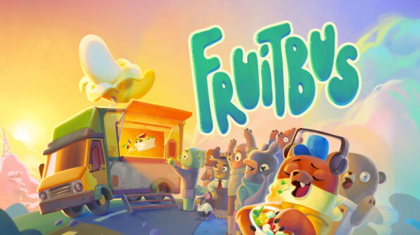 Upcoming Steam Games A colorful scene from the video game Fruitbus, depicting an adorable food truck with a giant banana on its roof serving a group of excited, anthropomorphic animal customers. One cheerful character in the foreground is enjoying a bowl of fruit, while others eagerly line up for their turn. The sky is bathed in a warm, golden light, enhancing the joyous atmosphere. Published on: LadiesGamers.