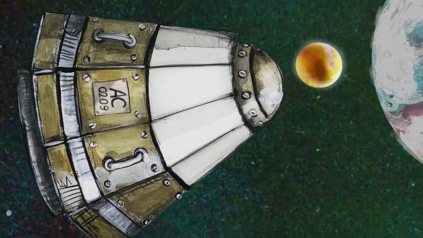 The Journey of AutUmn A space capsule drops toward a planet.