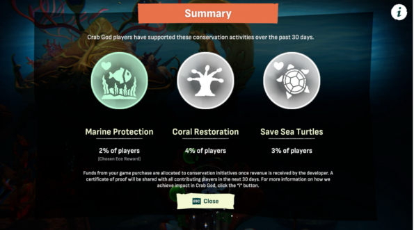 Crab God You contribute to real-world ocean conservation efforts through your in-game progress.