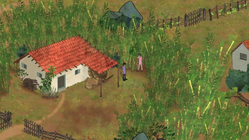 An image from The Palace on the Hill showing a house surrounded by crops.