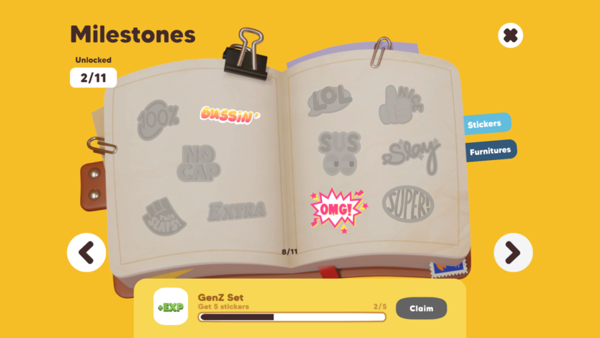 An image from Weyrdlets showing a sticker book with various slots to fill in.