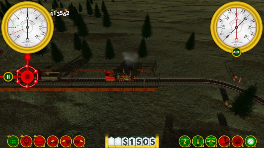 A train moves along some tracks in a level.
