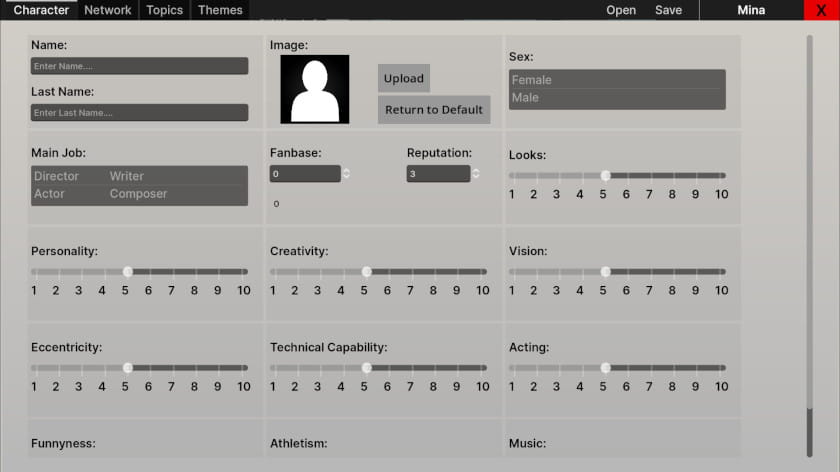 A menu from TV Show Tycoon showing how to make profiles.