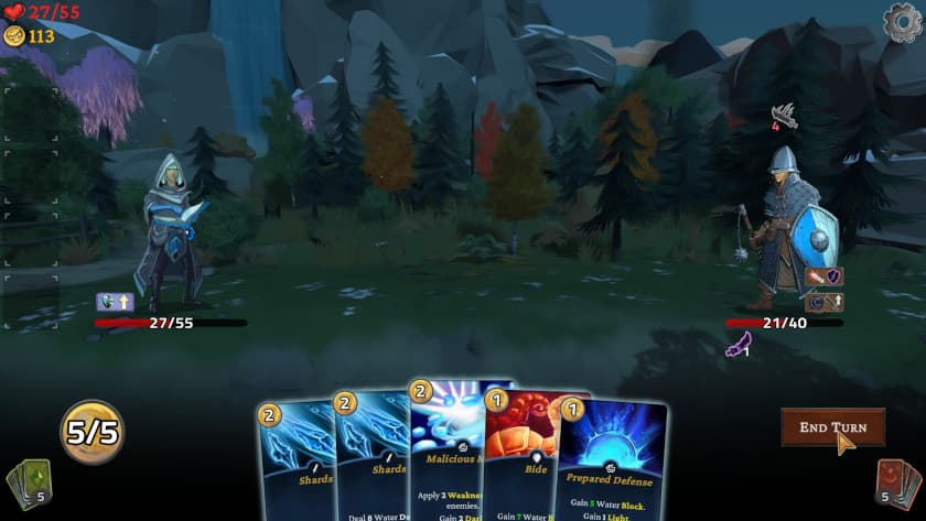 A battle with a solider before choosing any cards to play.