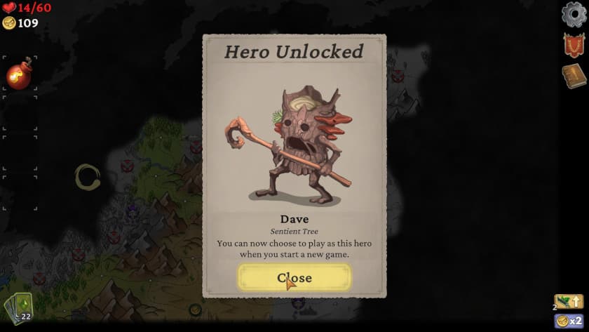 A new unlocked character named Dave; he's a tree stump holding a staff.