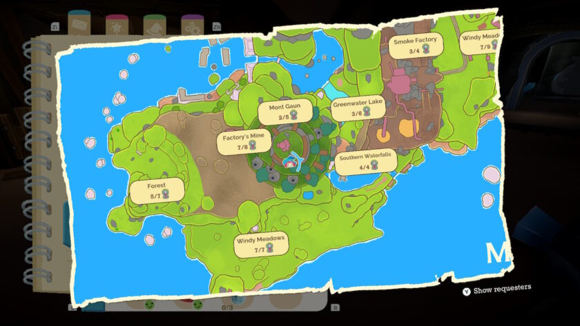 Map of Mont Gaun island showing how many Napopo statues have been collected/total in each area. Published on: LadiesGamers