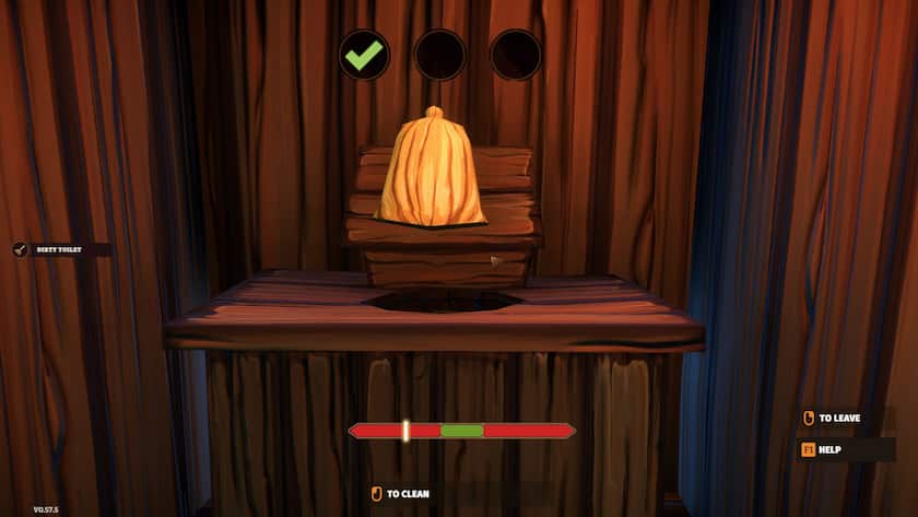 A brush is cleaning the toilet in Tavern Manager Simulator.