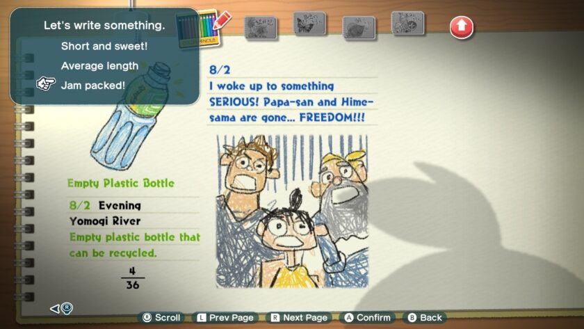 An in-game diary entry shows a comical sketch of characters reacting to a "serious" situation, with the text "FREEDOM!!!" indicating a humorous moment in the game. Published on: LadiesGamers.