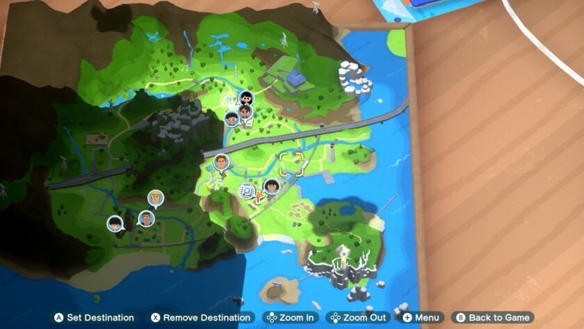 A colorful in-game map displays various destinations and character icons across a lush, green landscape, indicating points of interest. Published on: LadiesGamers.