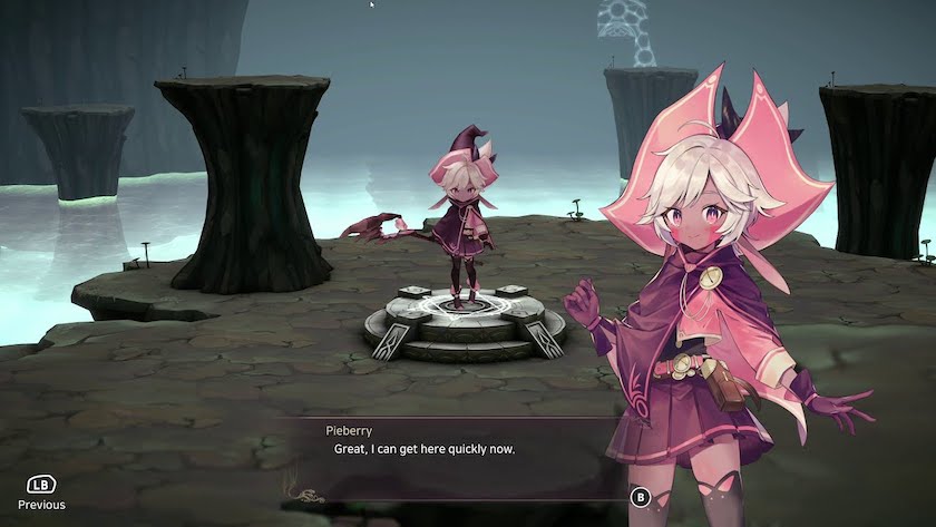 Pieberry learns about fast travel via ancient stone platforms.