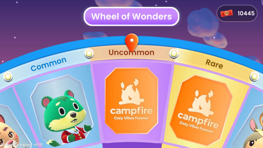 An image from Campfire Cozy Friends showing a wheel with various characters on it.