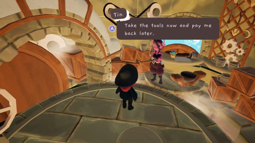At the forge, with Tin saying “Take the tools now and pay me back later.” Published on: LadiesGamers