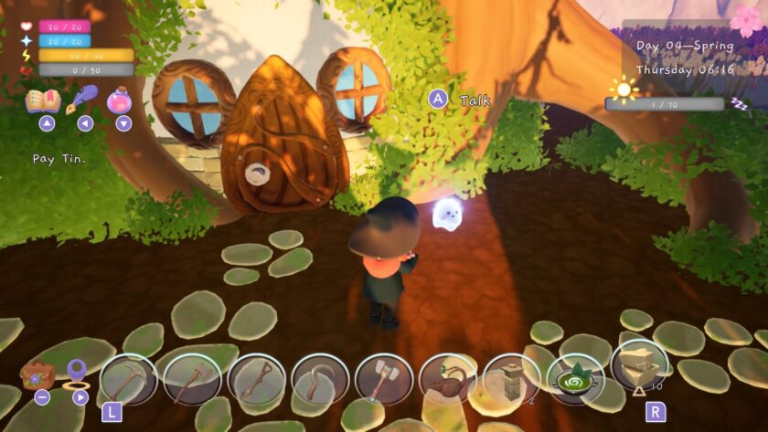 The player's character standing in front of the tree house, talking to a ghost. Published on: LadiesGamers