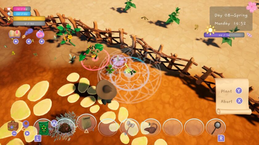 Trying to position a seed to plant. A red circle appears round the already planted tomato, and a blue circle round the already planted sage. Published on: LadiesGamers