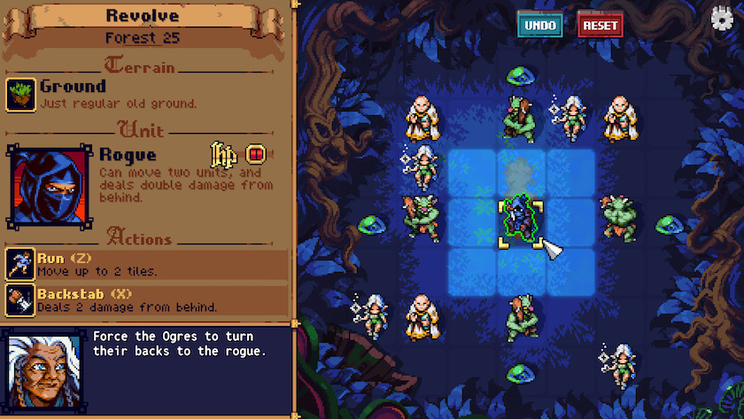 The Puzzle Maker: Cebba's Odyssey A pixelated rogue in the center of the screen is highlighted among many other pixel icons.