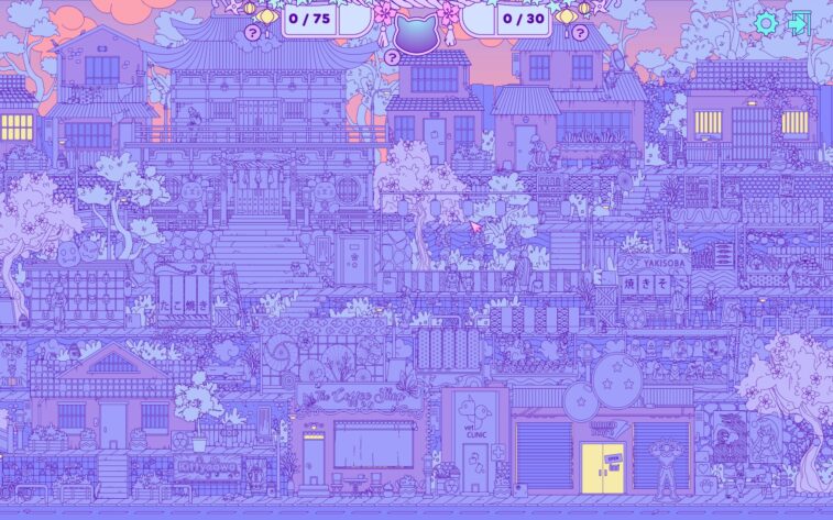 Pawsome Hidden Cats: Kyttynara a purple city with hidden cats