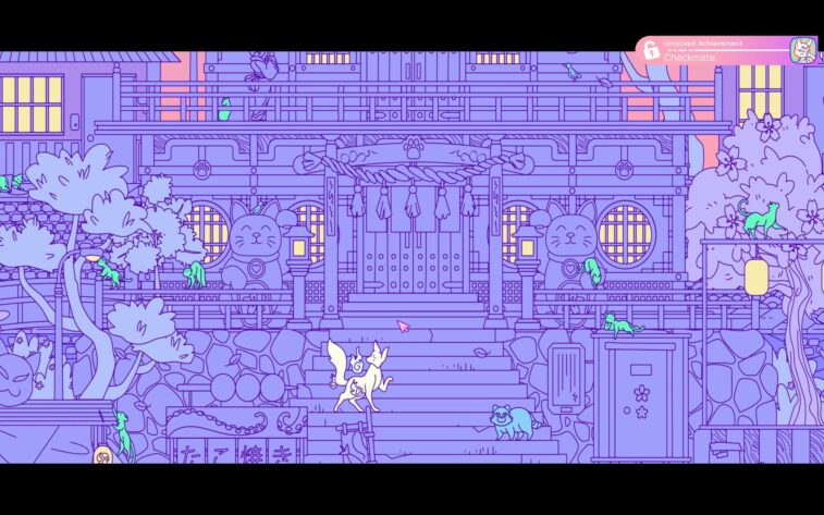 Pawsome Hidden Cats: Kyttynara a purple city with a white fox