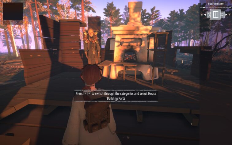 Build mode, a platform where we are building walls, a fireplace is present