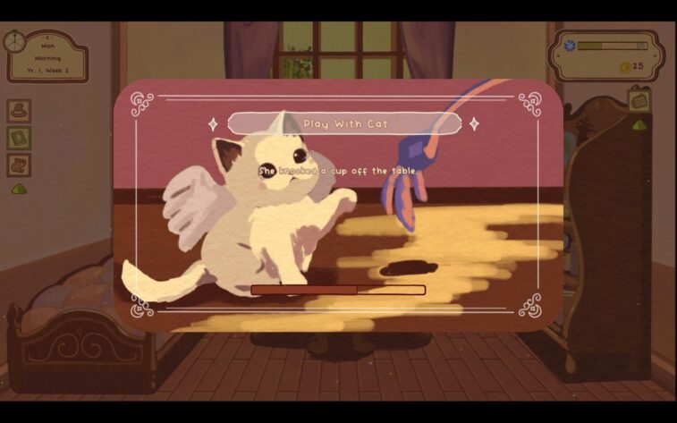 Whimel Academy a white cat familiar that can be petted