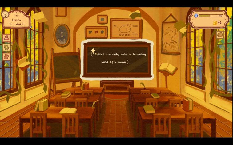 Whimel Academy blackboard in a classroom with the class schedule
